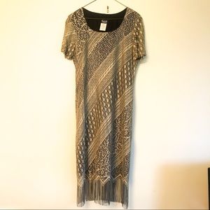 Long lace dress with black lining and fringe